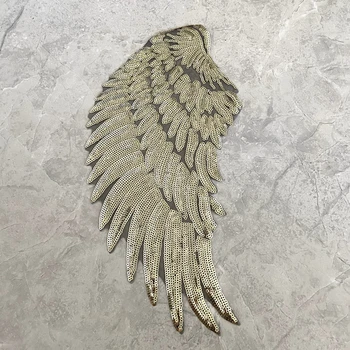 žehlička na sequined zlaté krídla patch, bundy, košele jeans