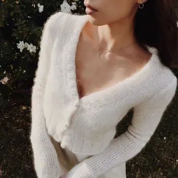 Gwirpte Elegantné pletenie biely sveter žena Bežné v krku sveter pletené jumper 2018 teplé zimné sveter ženy cardigan nové