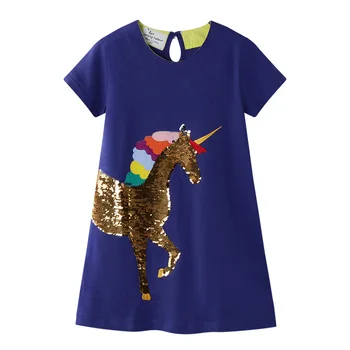 2-7 Rokov Dievča Šaty Embroideried s Jednorožec Sequines T-Shirt Šaty pre Batoľa Detský Letné Oblečenie Princess Party Šaty