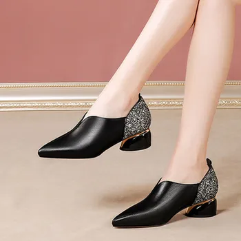 Zapatos De Mujer Ženy Roztomilé Sladké Sivá Pošmyknúť na Päty Topánky Lady Klasické Čierne Pohodlie Jeseň Black Pu Koža Päty Topánky G6193