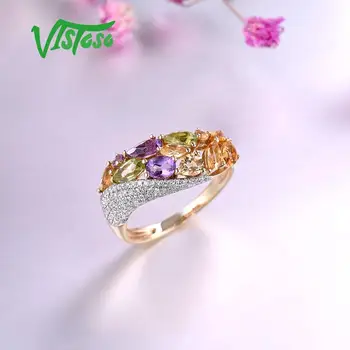 VISTOSO Čistý 14K 585 Rose Gold Ring Pre Ženy Žiarivý Diamant Citrine Ametyst Peridot Svadobné Zapojenie Elegantné, Jemné Šperky