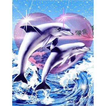 5D Diamond Maľovanie Dolphin Zvieratá Plné Námestie Kolo Diamond Výšivky Scenérie Obrázky Z Kamienky Mozaiky Domáce Dekorácie