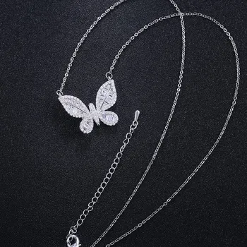 Móda 925 Sterling Silver Šperky Lesklé CZ Zirkónmi Motýľ Tvar Náhrdelník Prívesok pre Ženy, Najlepší Priateľ Dar Collares