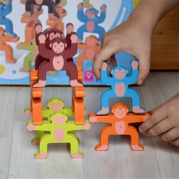 16pcs Drevené Stohovanie Hry Opice Interlock Hračky Vyvažovanie Bloky Hry Batoľa Vzdelávacie Hračky Senzitívny Tréning hračka pre dieťa