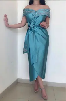 Elegantný V Krku Polovicu rukáv, Krátke večerné šaty 2021 abendkleid Abiye gece elbisesi Námornícka Modrá Moslimských večerné šaty Strany