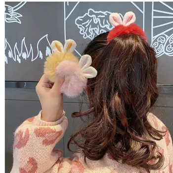Kórejský Plyšové Elastické Vlasy Kapely Bunny Králik Uši Scrunchy Gumy Vlasy Klip Candy Farby Roztomilý Headdress Dievčatá Vlasy Príslušenstvo