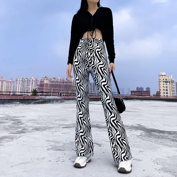 2021 Ženy Tepláky Leopard Tlač Nohavice Y2K Joggers Ženy Vysoký Pás Obličkového Nohavice Dvojité Vrstva Oka, E Dievča Nohavice Streetwear