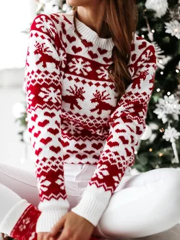 Horúci Vianočný Ženy Sveter Santa Claus, Vianočné Tlač Dlhý Rukáv O-krku Vianočné Pletenie Pulóver Sveter Top Jumper Knitwear
