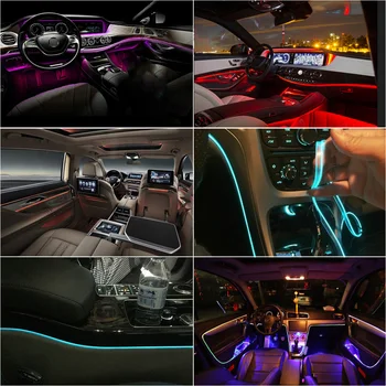6 v 1 RGB LED Atmosféru Auto Svetlo Interiéru Okolitého Svetla, Optické Prúžky Svetla App Riadenie DIY Hudby 8M Optický Band