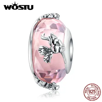 WOSTU 925 Sterling Silver Ružové Sklo Tanec Motýľ Kvet Fit Originálny Náramok & Náhrdelník DIY Šperky Čo CQC1285