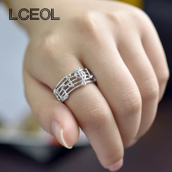 LCEOL Veľkoobchod Módne Šperky Nádherný white&Zlatá farba Rakúsko Crystal noty Krúžok Viacvrstvových Krúžky Drop Shipping