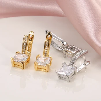 Kinel Jednoduchý Štvorcový Zirkón Stud Náušnice Cubic Zirconia Zlata, Medi U Shape kórejský Náušnice pre Ženy, Nové Šperky Dary