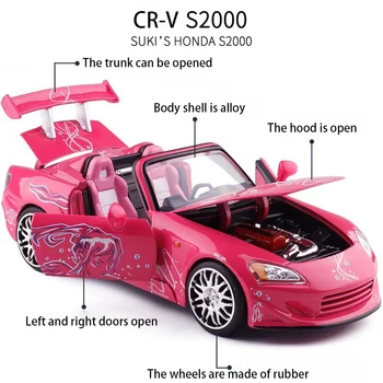 1:24 Mierka Rýchlo A Zbesilo Diecast S2000 Ružová Kabriolet Model Auta, Hračky Miniatúrne Kovové Diecasts Hračky Model Hračky, Darčeky
