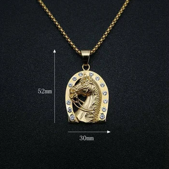 Nerezová Oceľ Hip Hop Crystal Podkovy Prívesok Náhrdelník Zvierat Kôň Šperky Darček so 60 cm Reťaz