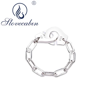 Slovecabin Populárne 925 Sterling Silver Chain Menottes Bague Handcuff Prstene Pre Ženy & Mužov, Jemné Šperky, Takže Strany Krúžky
