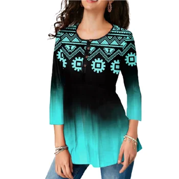 Plus Veľkosť Ženy Tričká Dlhý Rukáv Gradient Farebná Tlač Tee Tričko Split tvaru Topy 5XL Jeseň Dámy Clothings