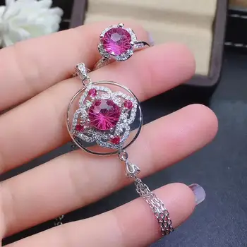 KJJEAXCMY jemné šperky prírodné ružové topaz 925 sterling silver ženy prívesok náhrdelník reťazca prsteň podporu test krásne