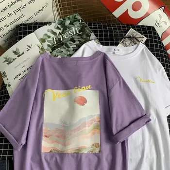 Letné Základné krátke ženy ležérne módne t-shirts kórejský Štýl maľby art Plus Veľkosť harajuku RUŽOVÉ bavlnené topy tričko KK8279
