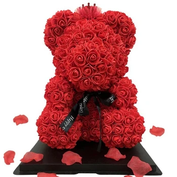 Horúce Valentína Darček 38 cm Farebné Večný Kvet Ruže Medveď Rose Umelé Dekorácie Žena Výročie Darček, Svadobný Dar