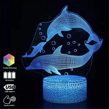 Diaľkové Ovládanie 3D LED Nočné Svetlo LED Tabuľka Stolná Lampa Dolphin LED Nočné Svetlo Zmena Farby 3D LED Svetlo Pre Deti Vianočný Darček