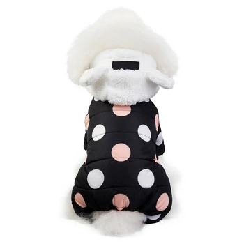 Psa Oblečenie Zimné Psa Hoodie Jumpsuit Malý Pes Dot Vytlačené Bunda Oblečenie Roztomilý Fleece Uchu Design Bavlna-vatovaný Kabát