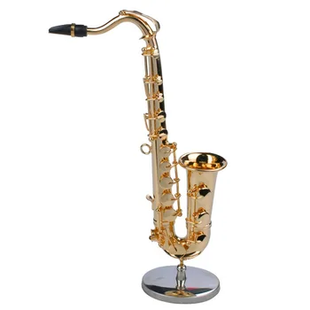 Mini Saxofón Hudobné Nástroje Goldplated Plavidlá Miniatúrne Saxofón Model S Kovový Stojan pre Domáce Dekorácie Nové