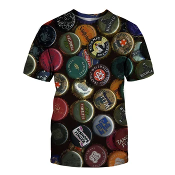 Letné T-shirt 3D/pivo/písmená/fľaša spp/tlač mužov a ženy, zábava novinka T-shirt O-krku krátky rukáv ulice T-shirt