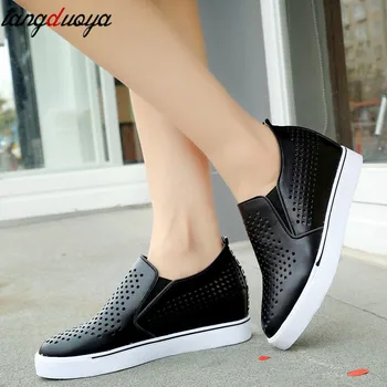 Priedušná mokasíny pošmyknúť na dámske topánky letné platformu kliny topánky pre ženy ležérne topánky biela čierna sapato feminino 34-41