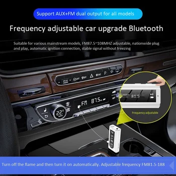 USB Bluetooth 5.0 Prijímač, Vysielač 2-V-1 FM Modulátor Kartu, 3,5 mm AUX Jack Bezdrôtový Adaptér o Handsfree Mikrofón