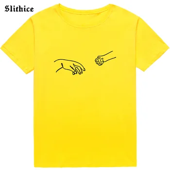 Trasenie ruky Mačka nohy Grafické Tlače Ženy T-shirt Ležérne oblečenie Letné tričko lady darček Grile Tee Top Streetwear