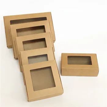 Nový Príchod 10pcs Kraft Hnedý Kartón Papiera Box S Oknom Darček Cake Box Balenie Pre Muffin Obaly Boxy