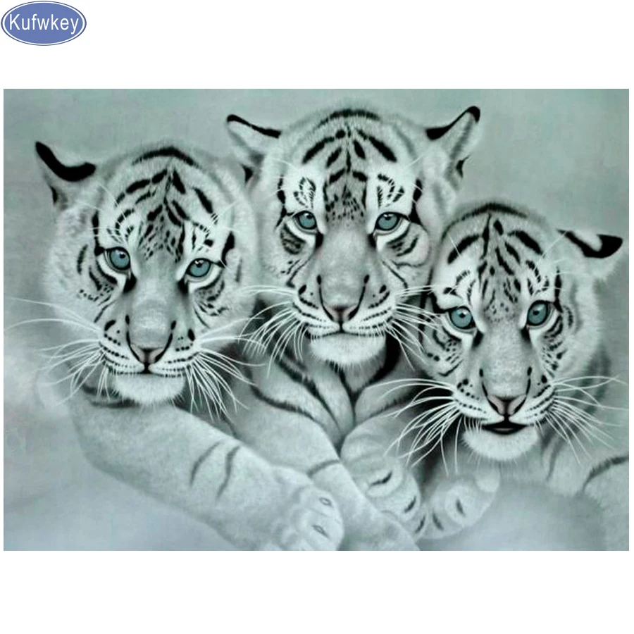 DIY Diamond Výšivky tri biely tiger zvierat Diamond Maľovanie Cross Stitch námestie Vŕtať Mozaiky diamond Spálne Dekorácie
